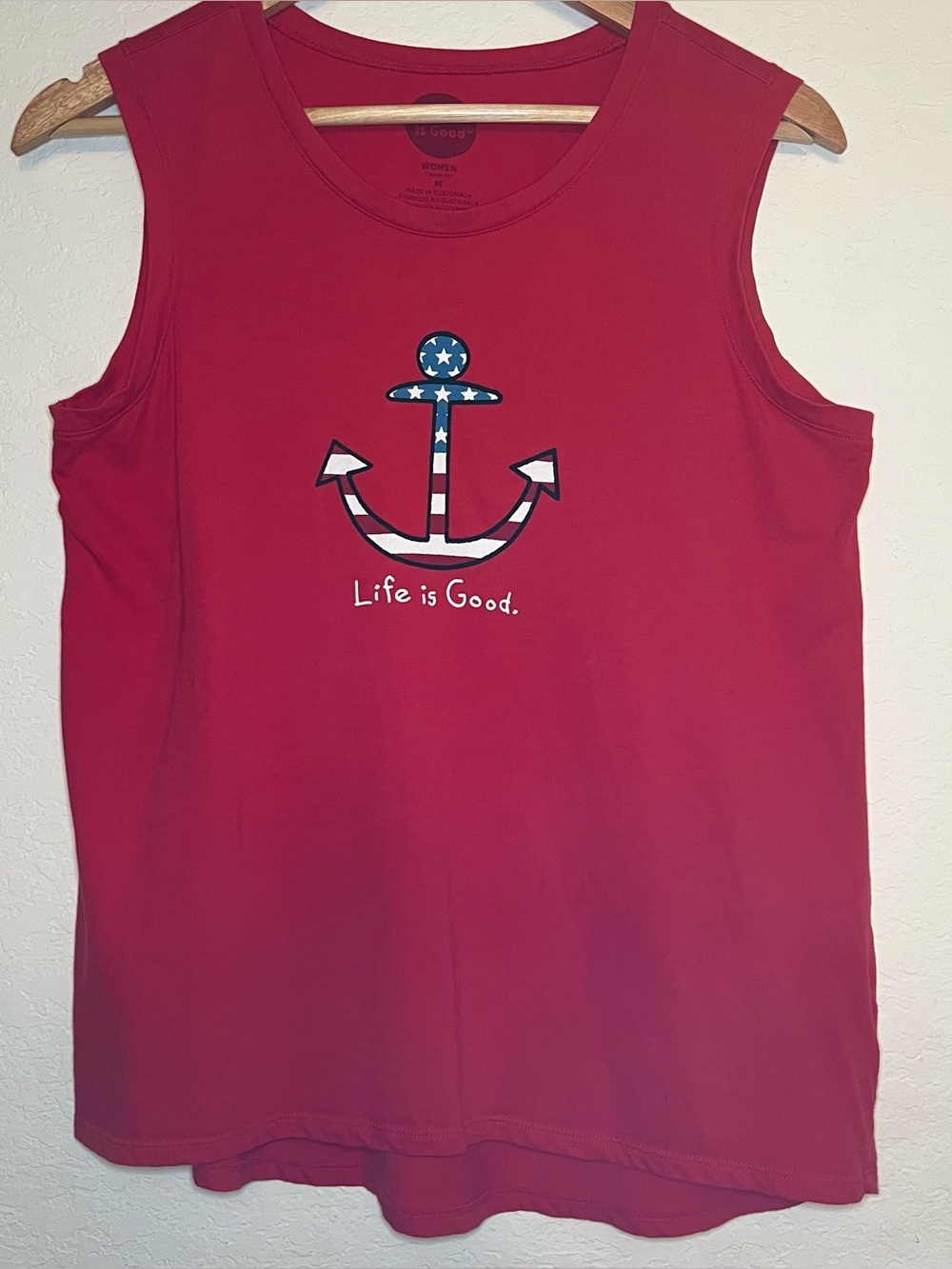 Life Is Good Women’s Med Red Tank Top with Patriotic Anchor